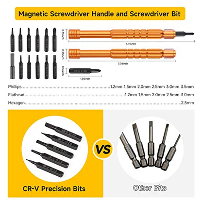 Upgraded All-in-One Magnetic Eyeglass Repair kit with Magnifying Glass, Repair Tool Kit with 12 Interchangeable Screwdriver Bits, Nose Pads, Screws and Tweezer for Eyeglass, Sunglass, Watch, Laptop