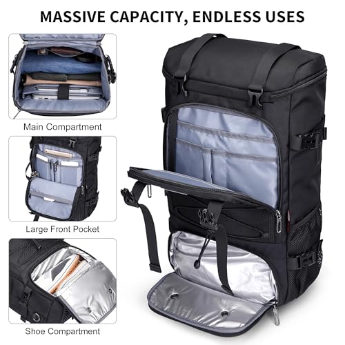 WITZMAN Travel Backpack for Men Large 3 in 1 Convertible Airline Approved Carry-on Luggage Backpack(B715 Black) - color: Black