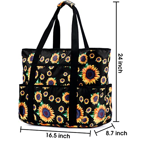 Becokan Beach Bags for Women Large Beach Tote Bag with Zipper Pockets Beach Bag Waterproof Sandproof Travel Nurse Tote Bag - color: Sunflowers