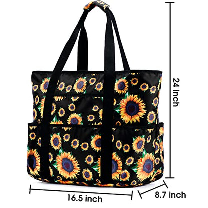 Becokan Beach Bags for Women Large Beach Tote Bag with Zipper Pockets Beach Bag Waterproof Sandproof Travel Nurse Tote Bag - color: Sunflowers