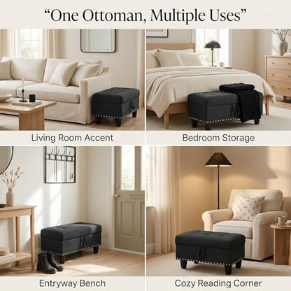 28.5 Inch Storage Ottoman Bench, Upholstered Ottoman with Hidden Storagefor Bedroom Living Room, End of Bed Foot Rest Stool, Charcoal Gray - color: Charcoal Gray