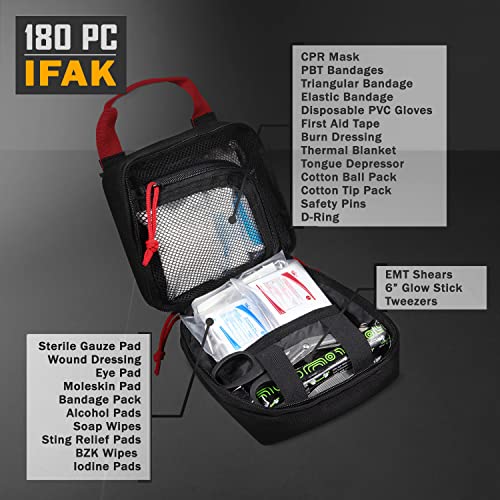 Everlit 180 Pieces Tactical First Aid Kit IFAK Molle EMT Pouch Outdoor Camping Emergency Kits for for Camping Boat Hunting Hiking Home Car Earthquake and Adventures Black - color: Black
