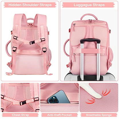 Hanples Carry on Travel Backpack for Women, Large 35L Personal Item Luggage Backpack,17 inch Laptop Backpack TSA Flight Approved, Travel Essentials Casual Daypack with 2 Toiletry Bags (Pink) - color: Pink, size: Large