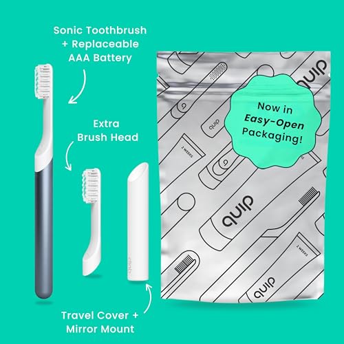 Quip Metal Sonic Electric Toothbrush for Adults - Time Travel & Soft Bristles with Travel Case & Replacement Brush Head - 3 Month Battery Life, Twilight Faded Blue - color: Twilight Faded Blue