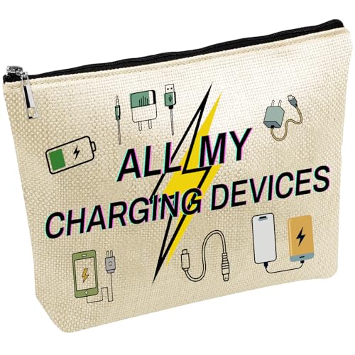 CREATCABIN Charging Cable Organizer Bag All My Charging Devices Bag for Toiletry Travel Washing Storage Portable Makeup Canvas Cosmetic Multi Purpose Pouches for Women Friends 10x7Inch - style: All My Charging Devices