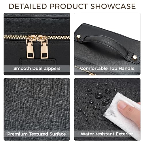 Makeup Bag Vanity Case for Women – Portable Cosmetic Bag Makeup Bag Organizer Travel Toiletry Bag with Removable Divider - color: Black