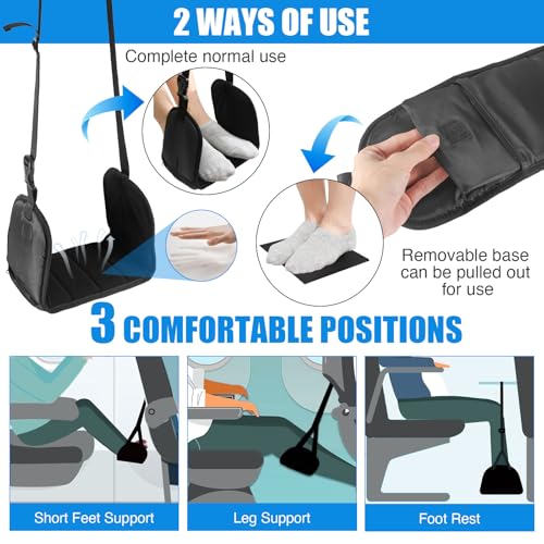 Foot Hammock for Plane Travel - Anti-Squeeze Airplane Foot Rest, Portable Foot Sling for Long Flight with Support Board/Memory Foam, Footrest Leg Rest for Air Travel Accessories Must Haves, 1 Pack