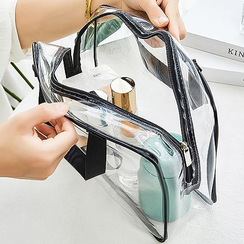 APREUTY Clear Makeup Bags, TSA Approved 3 Pcs Large Cosmetic Makeup Bags Set Clear PVC with Zipper Handle Portable Travel Luggage Pouch Airport Airline Vacation Organization (Black) - color: Black-3PCS (Large)