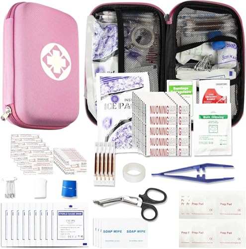 277PCS Compact Emergency First Aid Kit for Car Business Travel Size Backpacking Gear Bag Camping Essentials Survival Kit Supplies for Road Trips, Hiking, Outdoor Play Pink AMORNING - style: Pink-277Pcs