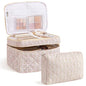 HBselect 2Pcs Travel Makeup Bag, Large Cotton Quilted Makeup Bag Cosmetic Bag Cute Make up Bag Toiletry Bags for Women Girls - color: 2PCS-FLOWER4