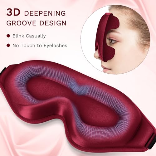 FlyCoco 99% Fully Block Out Light Eye Sleep Mask, 3D Deep Contoured Eyes Cover Zero Pressure, Long Lash Extension Eyes Mask with Adjustable Straps for Sleeping Travel Home Nap Rest Women Men (Red) - color: Red