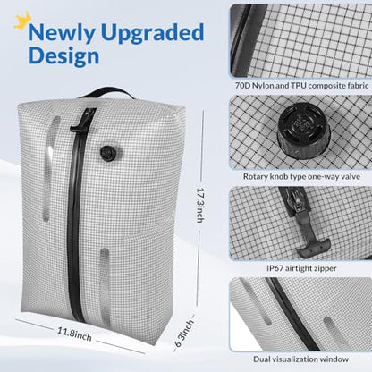 Reusable TPU Travel Vacuum Compression Bags - Waterproof Space Saver Bags for Luggage, Suitcase, Backpack, Storage Organizer (2 Pack, Grid) - color: White