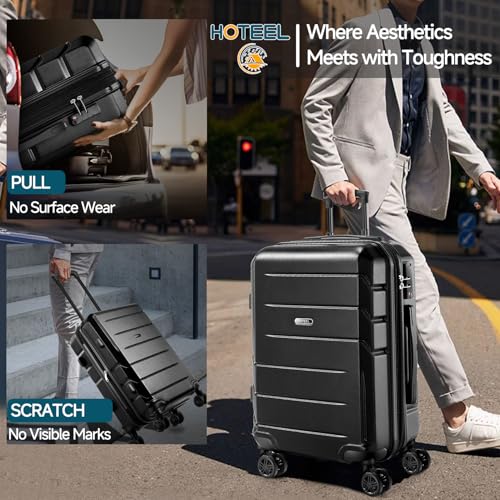 Hoteel Luggage Sets 3 Piece, 4-Yr Warranty, PC+ABS Hard Shell Expandable Suitcases with Wheels, TSA Aproved Lock and Carry on Bags, Travel Suit Case Set for Men and Women, (3-Piece, Black) - color: Black, size: 3 Piece Set (Expandable 20/DB/TB)