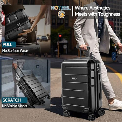 Hoteel Luggage Sets 3 Piece, 4-Yr Warranty, PC+ABS Hard Shell Expandable Suitcases with Wheels, TSA Aproved Lock and Carry on Bags, Travel Suit Case Set for Men and Women, (3-Piece, Black) - color: Black, size: 3 Piece Set (Expandable 20/DB/TB)