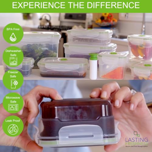 Lasting Freshness BPA-Free Plastic Vacuum Seal Containers with Hand Pump – Airtight Food Storage, Meal Prep & Pantry Organization, Preserves Freshness 5X Longer, 11-Piece Set - color: 11 Piece Rectangular