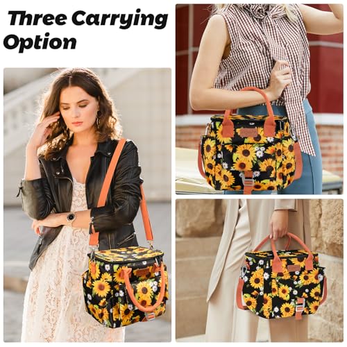 Joymee Insulated Lunch Bag for Women Reusable Leakproof - Sunflower | Large Spacious, Cooler Lunch Bag, Adjustable Shoulder Strap, With Side Pocket, Bottle Holder, for Office Work Picnic Travel - color: Sunflower
