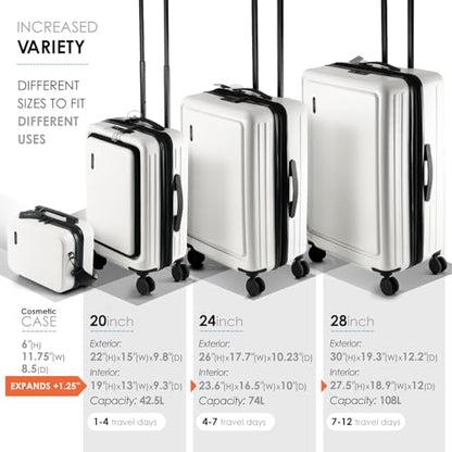TRAVELARIM Hard Shell Luggage Sets with Spinner Wheels 4 Piece, Expandable Large Suitcases with TSA Lock, Travel Large Suitcase Set, White Luggage Set - color: White, size: 4 Piece Set (20/24/28)