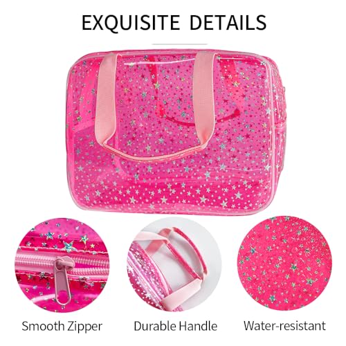Hot Pink Star Large Cosmetic Bag 12x5x8 inch Travel Pouch with Handle,Durable PVC Material,Zipper Design-Ideal for Makeup,Travel Essentials - color: Pink