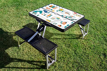Picnic TIME Portable Folding Picnic Table with Seats for 4, Collapsible Aluminum Table with Benches & Umbrella Hole, Lightweight Foldable Table for Camping, Travel, Backyard, Tailgating | with Umbrella Hole - color: Play Town - Black