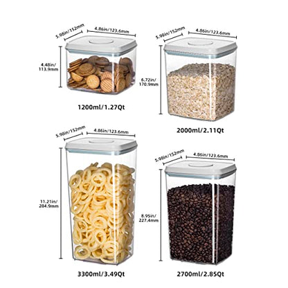 12 Pcs Pop Airtight Food Storage Containers with Lids for Kitchen Pantry Organization Stackable Cereal Snacks Flour Sugar Coffee Spaghetti (1.2, 2.0, 2.7, 3.3qt)*3 - color: 12 Pcs Set