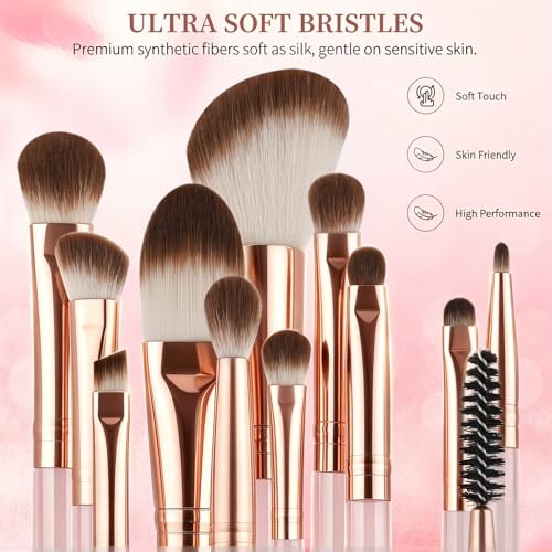 docolor Double Sided Makeup Brushes, 6Pcs Double Ended Eyeshadow Brush Set Professional Eye Makeup Brushes Set Foundation Eyeshadow Blending Eyebrow Travel Make Up Brushes Kits - color: Pink