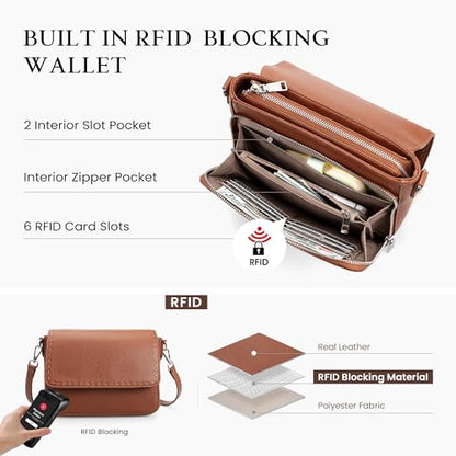 befen Genuine Leather Crossbody Bags for Women Medium Purse with Built in RFID Wallet Womens Soft Cross Body Purse - color: Brown