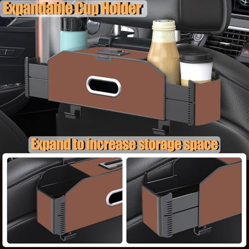 Back Seat Car Organizer,5 in 1 Multifunctional Car Back Seat Storage Box with Trash Can Drink Cup Holder Tissue Box, for Hold Phone,Snacks, Drinks, Handbag-Brown - color: Brown