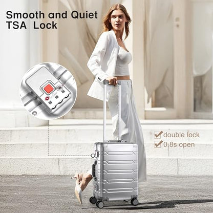 VentureVault All Aluminum Carry On Luggage 22x14x9 Airline Approved，Zipperless Luggage Premium Aluminum Suitcase Luggage, Hard Shell Carry On Luggage with Spinner Wheels (silver, 20inch) - color: Silvery, size: 20inch