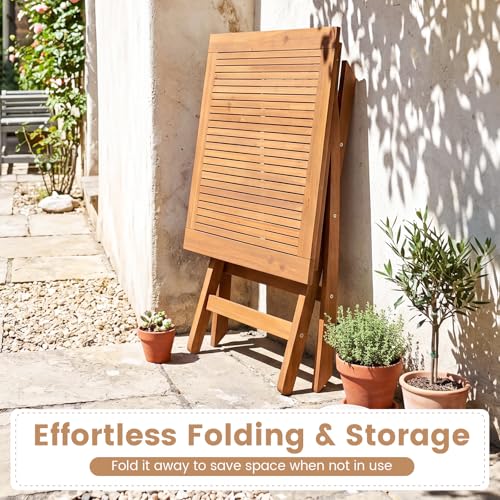 Tangkula Teak Wood Folding Outdoor Table, 32-Inch Square Patio Dining Table for 4, Collapsible Outside Bistro Table with Sturdy X-Frame for Deck, Balcony, Yard, Poolside & Porch - size: 32"