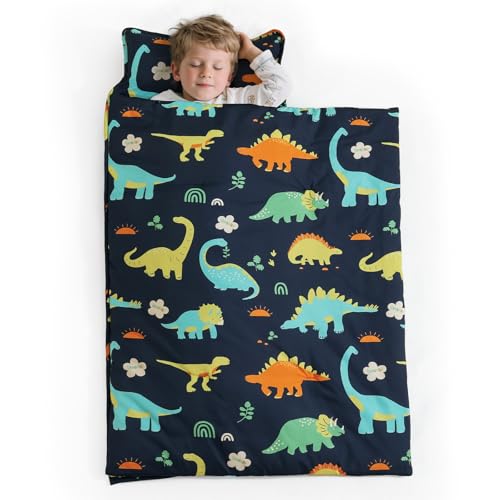 PHF Soft Toddler Nap Mat with Removable Pillow, Rollup Design Kids Sleeping Mat, Slumber Bags for Boys, 50"x20" Toddler Sleeping Bag for Daycare Preschool Travel Camping, Large Dinosaur - color: Large Dinosaur