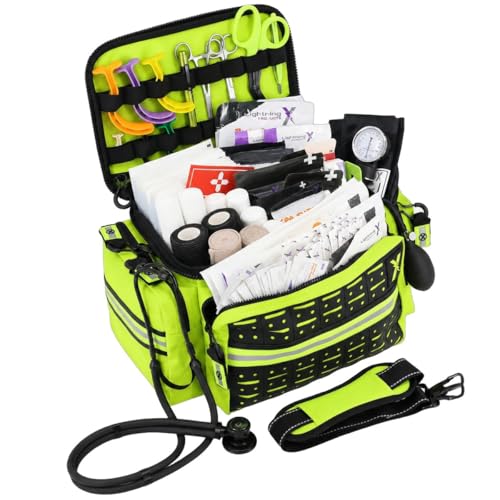 Lightning X Mid-Sized First Responder EMT Bag | LXMB25 | Fully Stocked w/ 240+ First Aid, EMS & Trauma Supplies - Fluorescent Yellow - color: Fluorescent Yellow