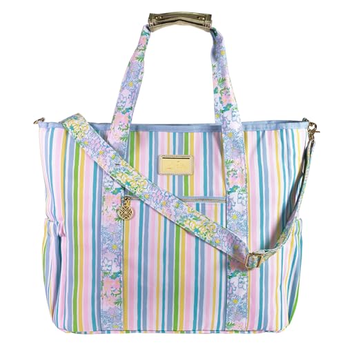 Lilly Pulitzer Beach and Picnic Cooler, Insulated Bag with Adjustable Shoulder Strap and Zipper, Soft Cooler - color: Lilly Garden Stripe