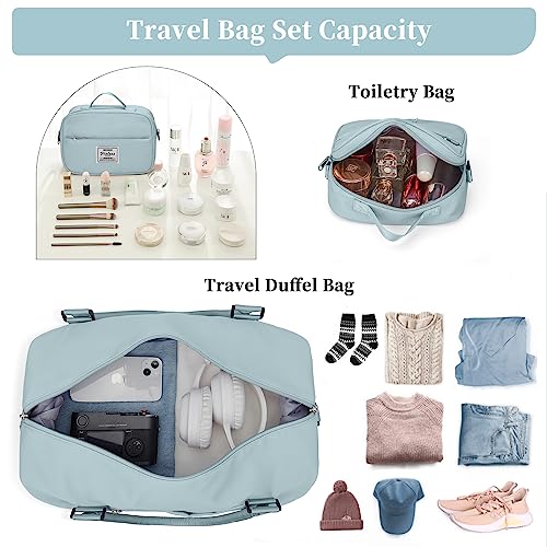 Weekender Bags for Women,Personal Item Travel Bag with Shoes Compartment,Overnight Travel Duffel Bag with Toiletry Bag - color: Light Blue, size: Large