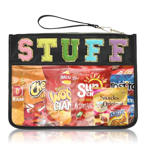 Siwara Snack Bags Clear Pouch Travel Makeup Bag Chenille Letter Bags for Zipper Pouch Clear Cosmetic Bag Clearly Tote Bag Makeup Travel Bags for Women - color: Black--Stuff