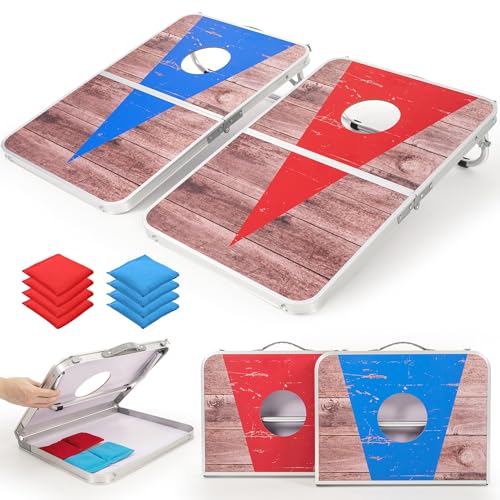 ROPODA Portable Cornhole Board Set,24x16 / 30×20in Corn Hole Games for Adults with 8 Bean Bags, Lightweight Aluminum Alloy Edging Cornhole Set for Outdoor Games, Beach and Tailgates - color: BLUE&RED, size: 30×20"