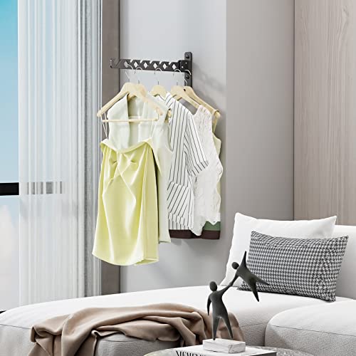 Wall Mounted Clothes Drying Rack, Wall Clothes Hanger Hook for Laundry Room Hanger Foldable, Wall Clothes Rack Indoor, Perfect for Small Spaces, Matte Black 2 Packs - color: Black 2 Pack