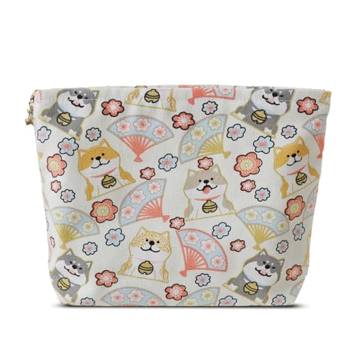 HAPPYHEIDI Canvas Pouch for Travel, Makeup Bag Case, Creamy White Dogs, Cotton, Animal Print, Zipper Closure, 7.1x2.4x7 Inches - color: GR-Canvas-Creamy White Dogs