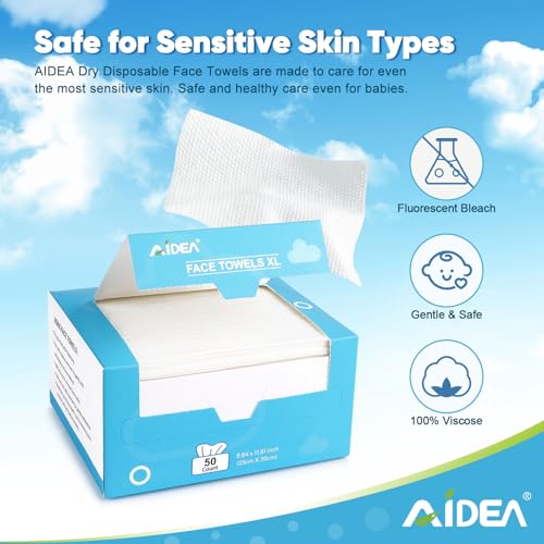 AIDEA XL Face Towels Disposable-200Ct (4 Box), Clean Facial Cloths, Facial Cleansing Wipes for Sensitive Skin, Face Towelettes for Makeup Removing, Nursing, Travel, Dry Wipes 9.84"×11.81" - style: 9.84"×11.81" (Pack of 200)