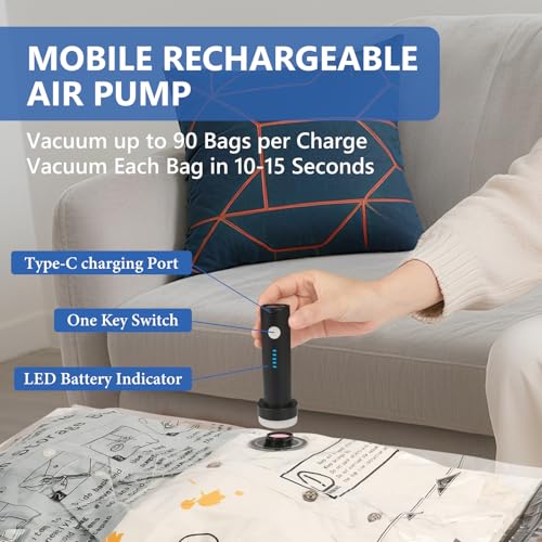 NESCCI Travel Vacuum Bags for Clothing with Rechargeable Wireless air Pump，36 Pack Compression Packing Bags for Luggage Suitcase,Carry-on Size Space Saver vacuum storage bags - size: 36 Combo Size (Blue)