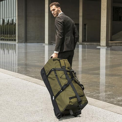 32" Soft-Sided Foldable Wheeled Duffle Bag, 110L Expandable 140L Rolling Travel Bag with Matching Storage Pouch, Updated Army Green - color: Army Green