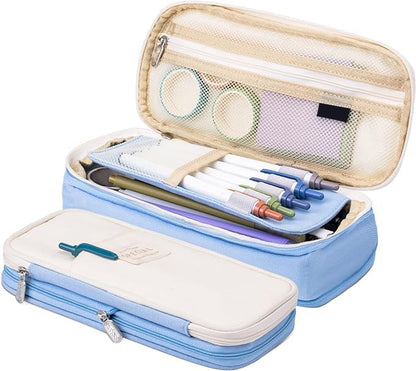 Arnuixty Large Storage Pencil Case Pen Bag with Zipper Big Capacity Pouch Organizer for Office Travel Holder Box - color: Dark Navy