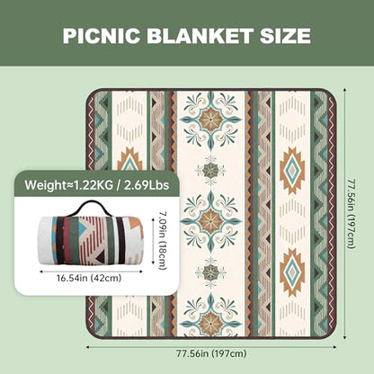 77.56"×77.56" Large Picnic Blankets Waterproof Picnic Mat Foldable Picnic Blanket for 4 to 6 Adults 3-Layer Outdoor Blanket for Camping, Park, Beach, Grass