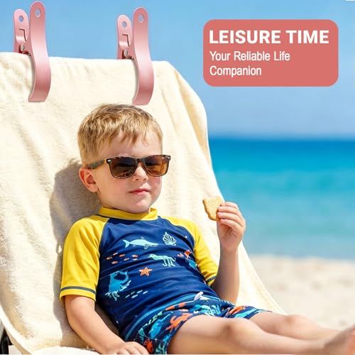 4 PCS Extra Large Beach Towel Clips,5.1 Inches Heavy Duty Aluminum Alloy + Stainless Steel Clip for Chairs,2.95 Inch Opening,Portable Windproof Cruise Ship Essentials,for Laundry,Camping and Travel - color: Pink