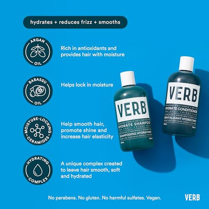 VERB Hydrate Shampoo + Conditioner Duo - Cleanses + Nourishes Dry + Frizzy Hair to Smooth + Reduce Frizz - Amber + Warm Jasmine Scent - size: 0.33 Fl Oz (Pack of 2)