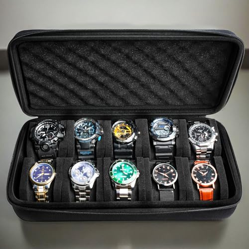 10 slots Watch travel case, hard watch storage organizer box with insert pockets, fit up to 55mm face watch - size: 10 INSERT