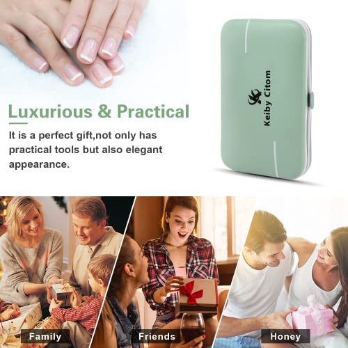 Manicure Set, Travel Mini Nail Clippers Kit Pedicure Care Tools, 10pcs Stainless Steel Grooming kit (Green) - color: Green