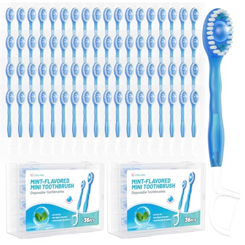 72 Pack 5 in 1 Disposable Mini Toothbrushes with Toothpaste, Floss, Pick & Tongue Scraper, Individually Wrapped, Portable Toothbrush Travel Set for Kids Adults, Mint Flavor - color: Mint Flavor, size: 1 Count (Pack of 72)
