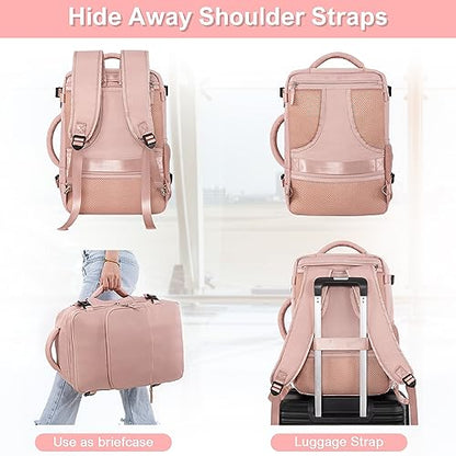 Sinaliy Travel Backpack, Carry on Flight approved Travel Bag with Multi-Pockets, Waterproof 17.3inch Laptop Backpack for Men Women, Pink - color: Pink, size: X-Large