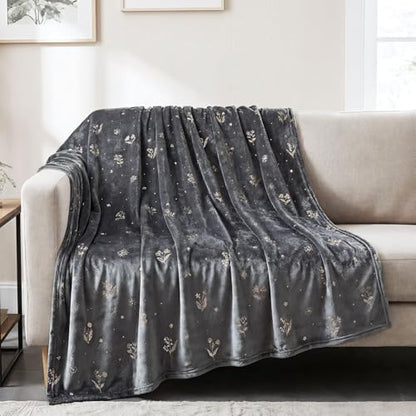 Luxury Grey Throw Blanket with Rose Gold Foil Print- 50x70 Inch, Soft Cozy Plush Fuzzy Exquisite Design Fleece Blankets and Throws for Couch Bed Travel Camping Use - color: Grey, size: 50 X 70 Inches