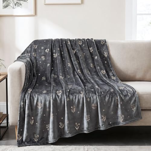 Luxury Grey Throw Blanket with Rose Gold Foil Print- 50x70 Inch, Soft Cozy Plush Fuzzy Exquisite Design Fleece Blankets and Throws for Couch Bed Travel Camping Use - color: Grey, size: 50 X 70 Inches